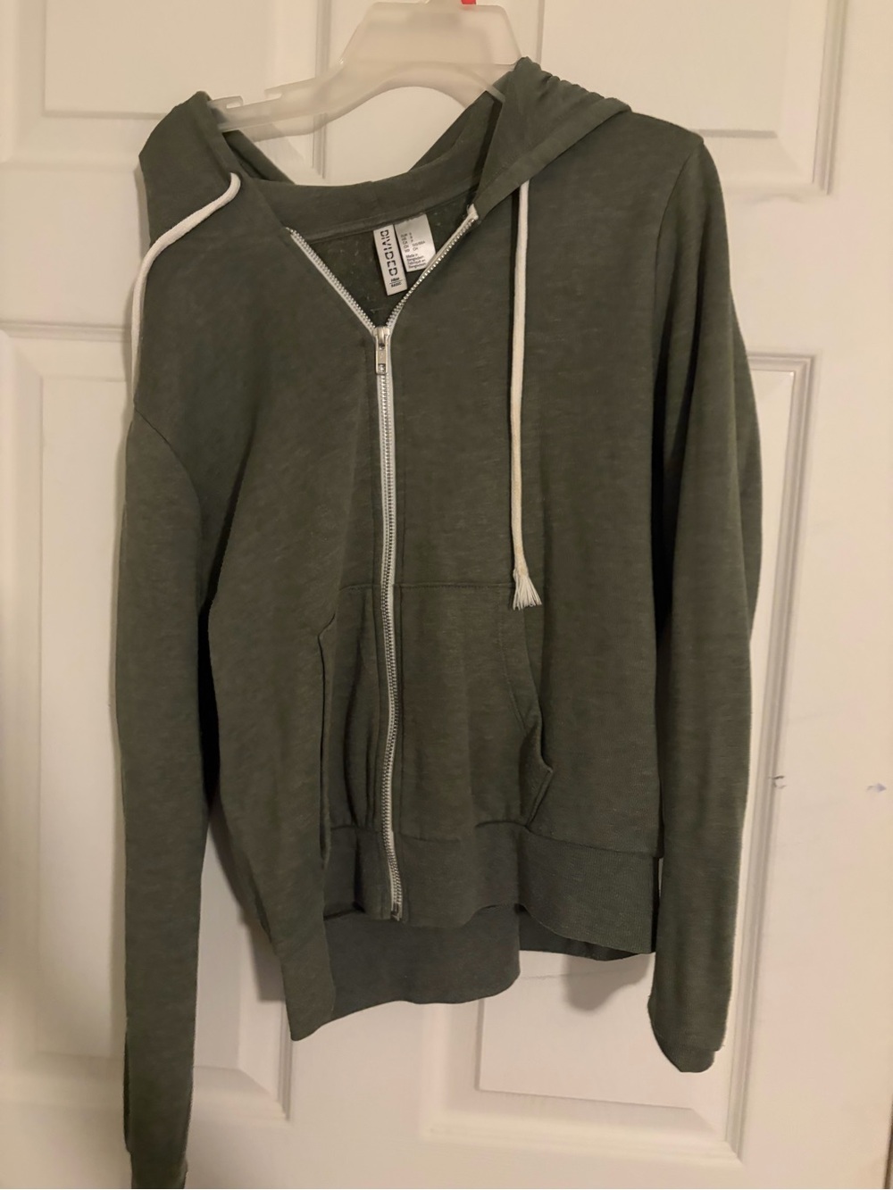 Men's Olive Zip-Up Hoodie Sweater with Drawstring
